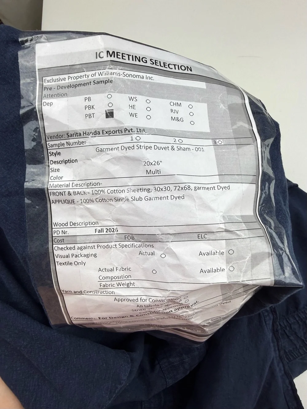 POTTERY BARN garment dyed navy blue standard sham